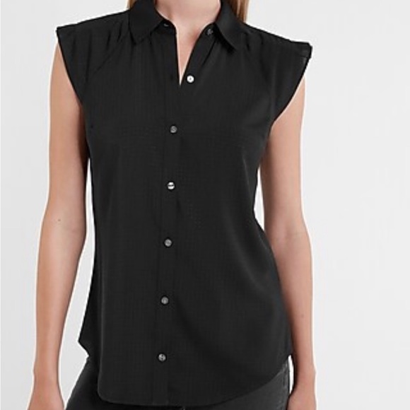 Express Ruffle Shoulder Short/Cap Sleeve Button-Up Shirt - Picture 8 of 10